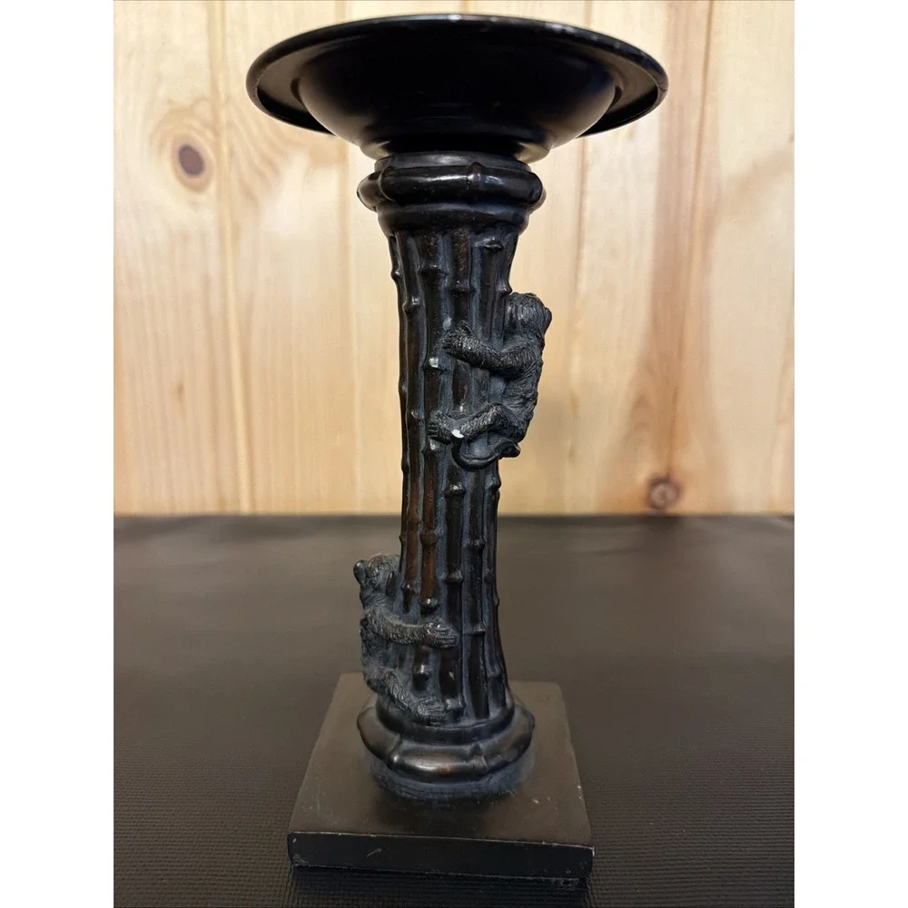 Vintage Pier One Dark Brown Resin Monkeys Candle Stick Holder 9 Inch